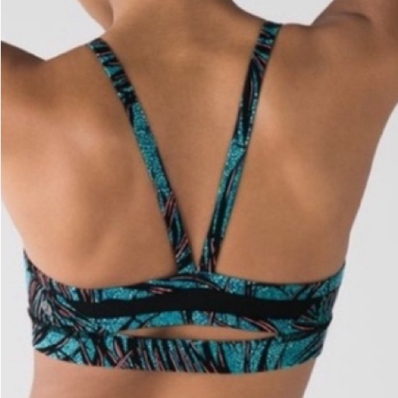 Lululemon Rise and Run Bra Womens Mini Palm Lace Tofino Teal Multi Black - Picture 3 of 11